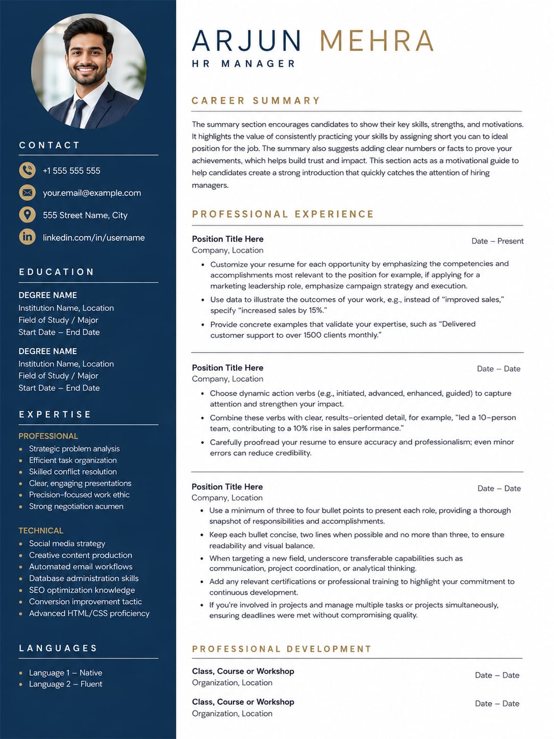 HR Manager - Arjun Mehra Resume Example Preview