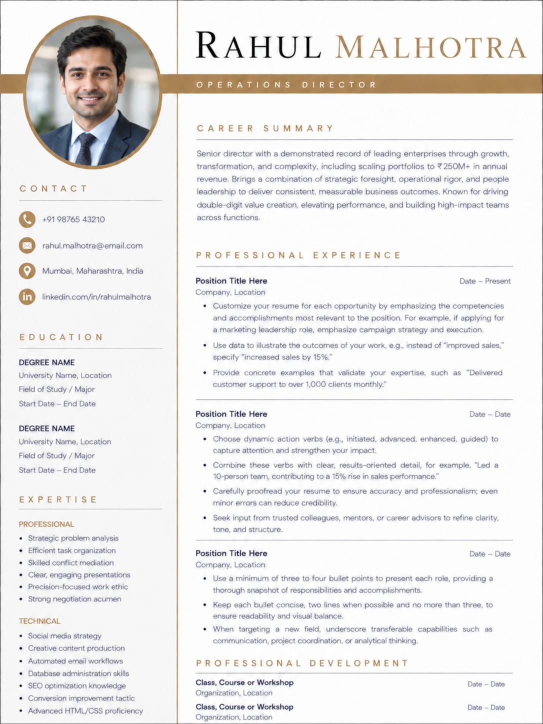 Operations Director - Rahul Malhotra Resume Example Preview